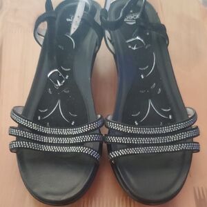 Abeo Black Sandals with Rhinestone Straps